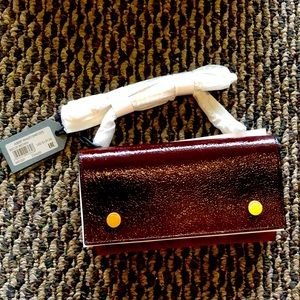 AllSaints Albert Leather Wallet Crossbody Bag with Detachable Gold Chain Strap